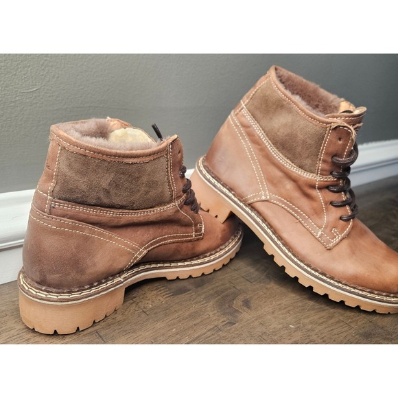 Pajar Women's Brown Faux Fur Leather Waterproof Lug Sole Canada Combat 6.5 - Picture 3 of 12